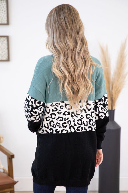 Mint Animal Print Colorblock Cardigan - Filly Flair