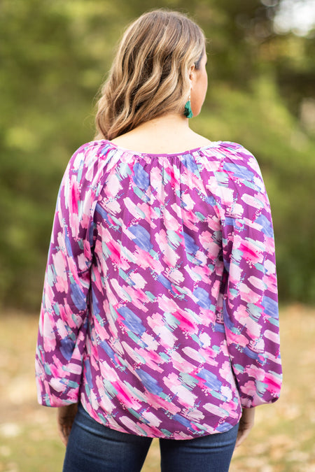 Purple Multicolor Abstract Print Top - Filly Flair