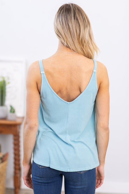 Aqua Rib Knit V-Neck Tank - Filly Flair