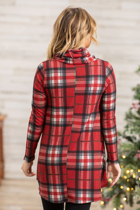 Red Plaid Cowl Neck Tunic - Filly Flair