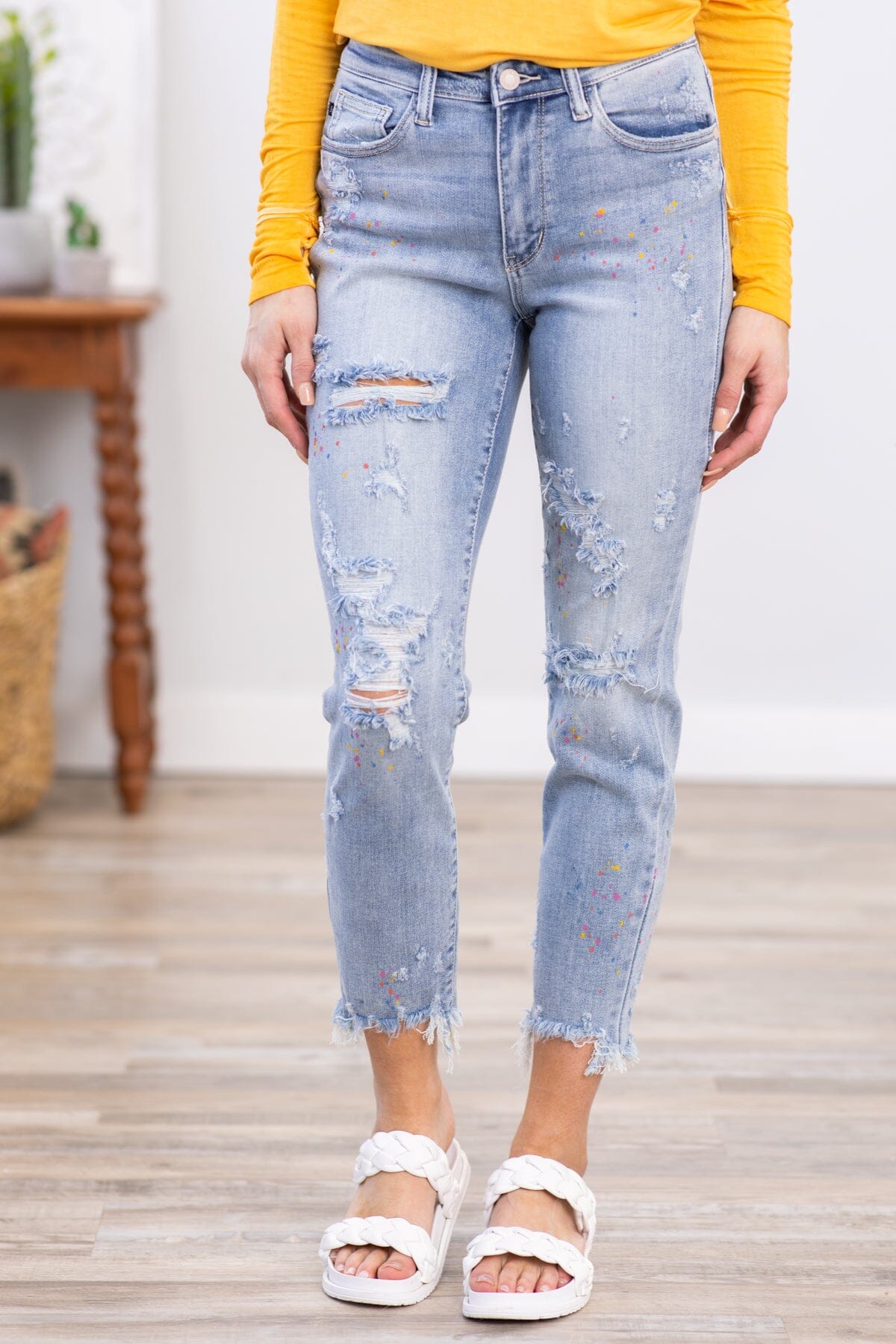 Judy Blue Paint Splatter Boyfriend Fit Jeans - Filly Flair