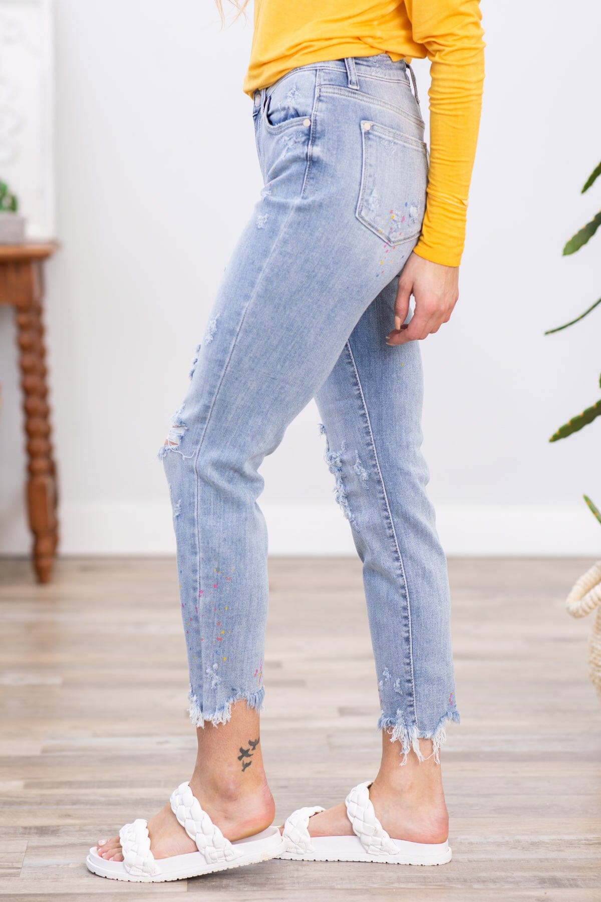 Judy Blue Paint Splatter Boyfriend Fit Jeans - Filly Flair