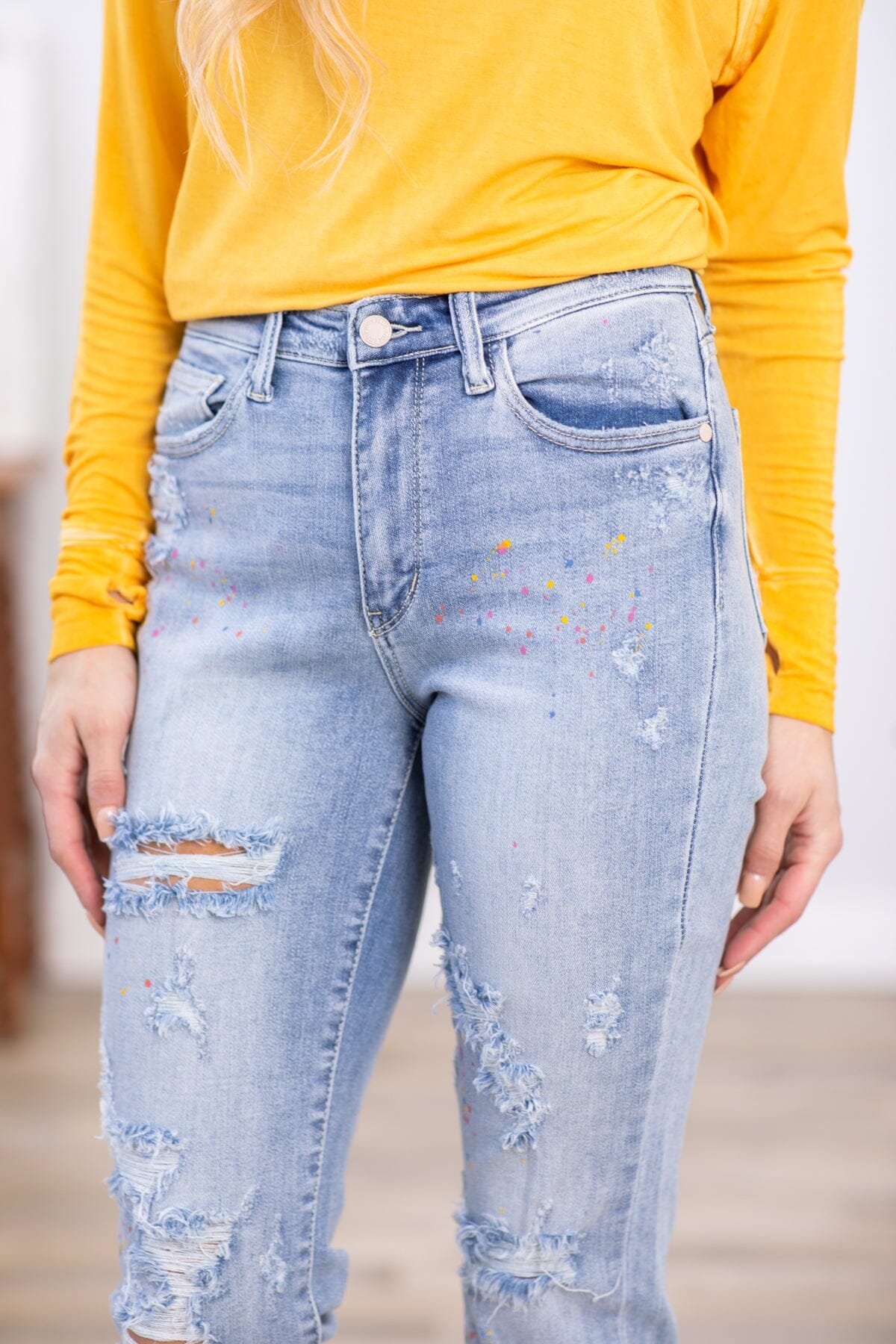 Judy Blue Paint Splatter Boyfriend Fit Jeans - Filly Flair