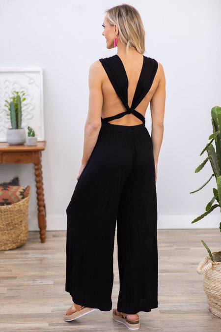 Black Convertible Strap Wide Leg Jumpsuit - Filly Flair