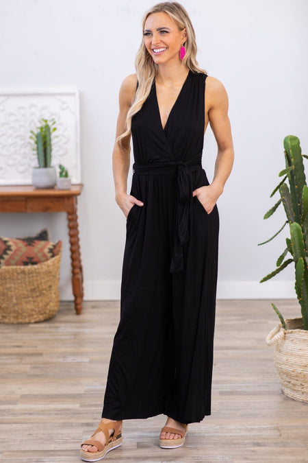 Black Convertible Strap Wide Leg Jumpsuit - Filly Flair