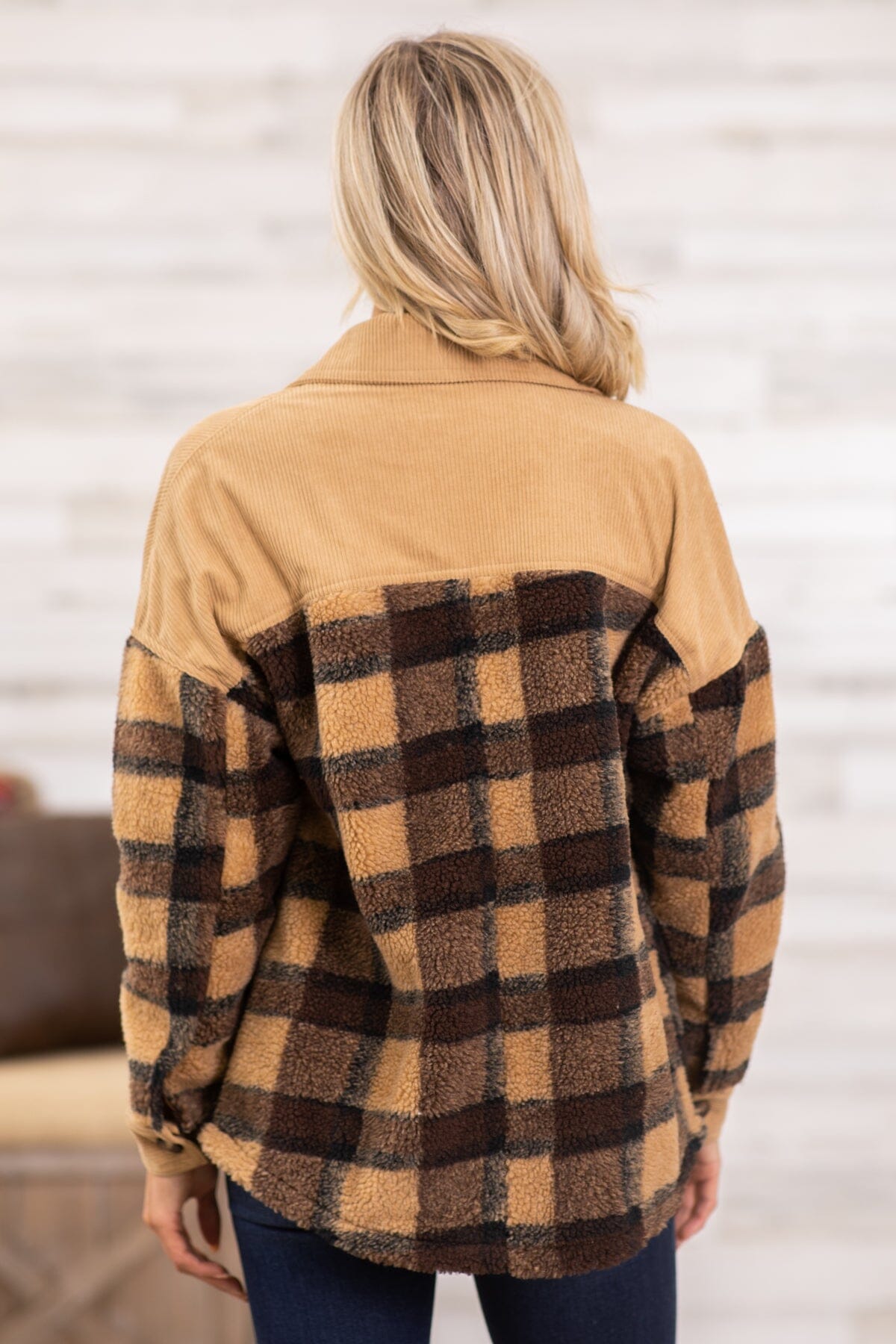 Tan Multicolor Plaid and Corduroy Shacket - Filly Flair