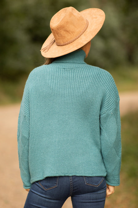 Teal Diamond Texture Turtleneck Sweater - Filly Flair