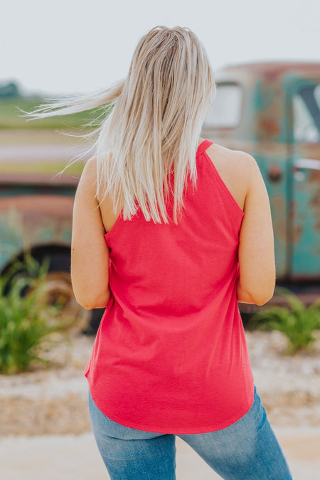 "'Merica" Flag Graphic Tank Heather Red - Filly Flair