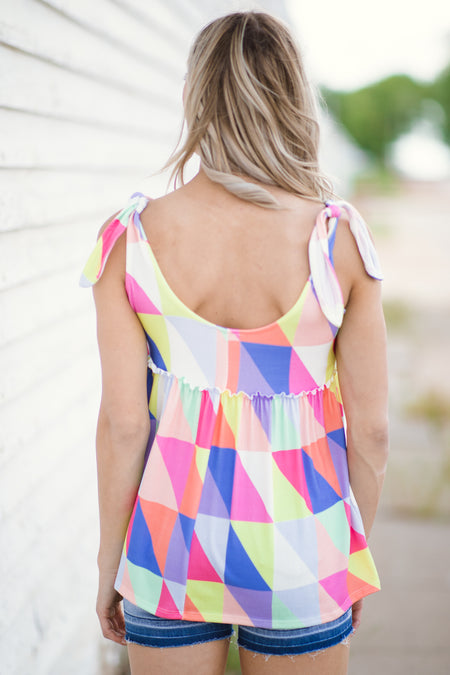 Coral Multicolor Geometric Print Babydoll Tank - Filly Flair