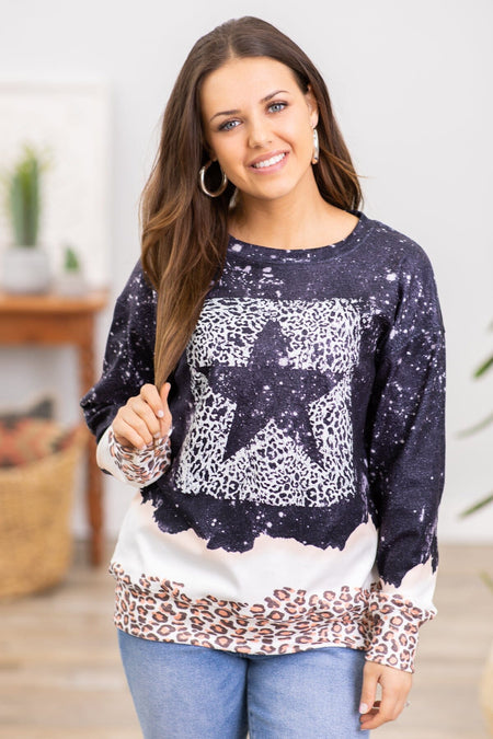 Black Bleach Splash Star Graphic Sweatshirt - Filly Flair