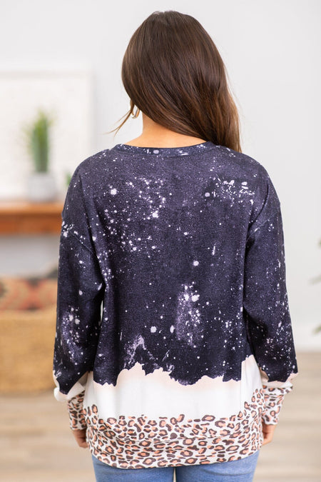 Black Bleach Splash Star Graphic Sweatshirt - Filly Flair