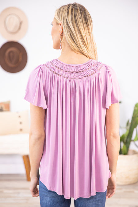 Orchid Pleat Detail Flutter Sleeve Top - Filly Flair