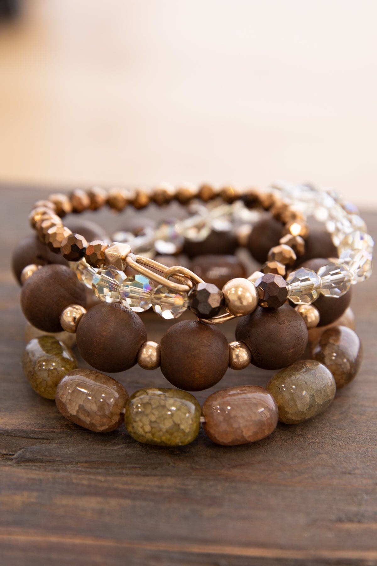 Brown and Tan Beaded Bracelet Set - Filly Flair