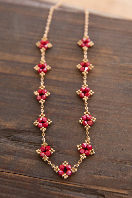 Red and Gold Cluster Beaded Necklace - Filly Flair