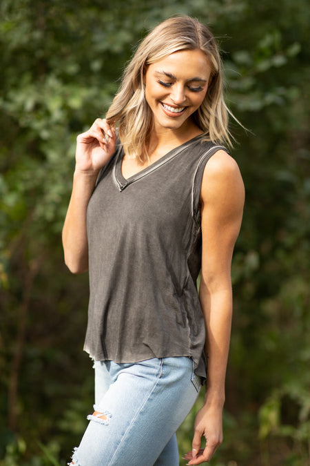 Graphite Washed Reverse Seam Tank - Filly Flair