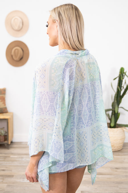 Mint and Cornflower Aztec Print Kimono - Filly Flair