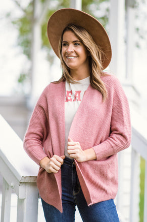 Dusty Rose Melange Dolman Sleeve Cardigan - Filly Flair