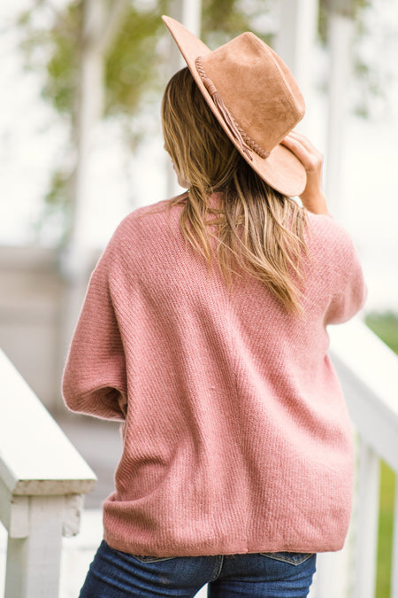 Dusty Rose Melange Dolman Sleeve Cardigan - Filly Flair