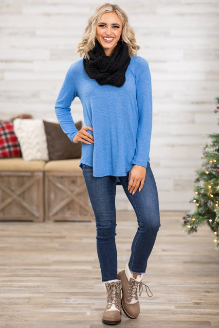 Cornflower Top and Black Infinity Scarf Bundle - Filly Flair