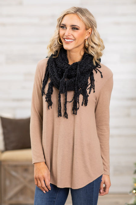 Taupe Top and Black Infinity Scarf Bundle - Filly Flair