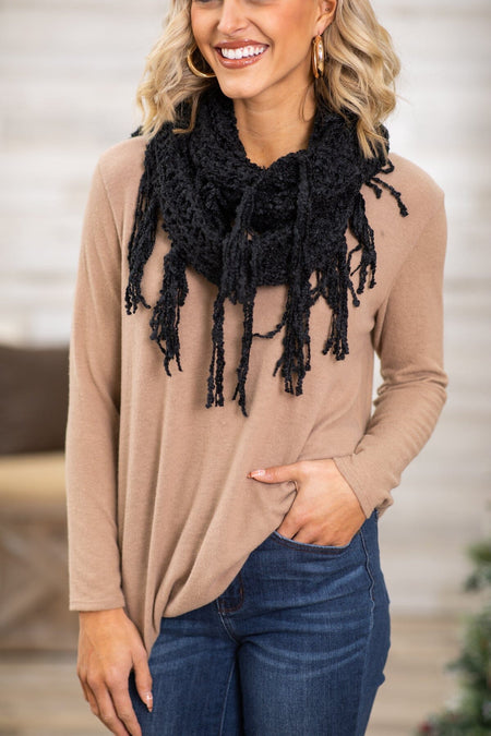 Taupe Top and Black Infinity Scarf Bundle - Filly Flair