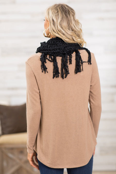 Taupe Top and Black Infinity Scarf Bundle - Filly Flair