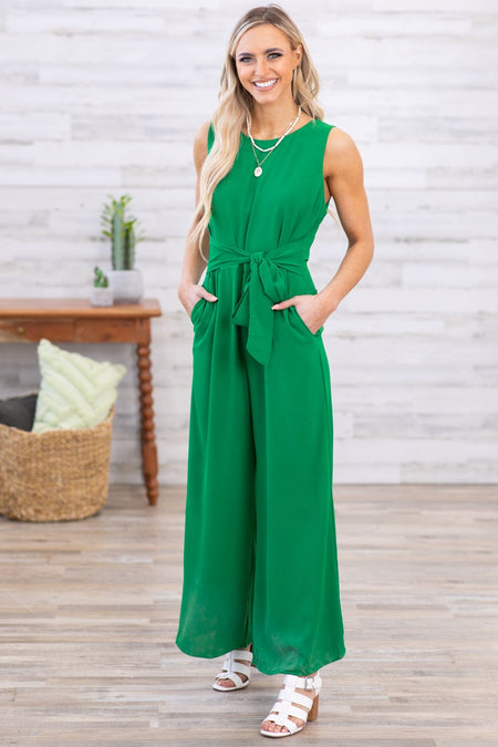 Jade Self Tie Waist Wide Leg Jumpsuit - Filly Flair