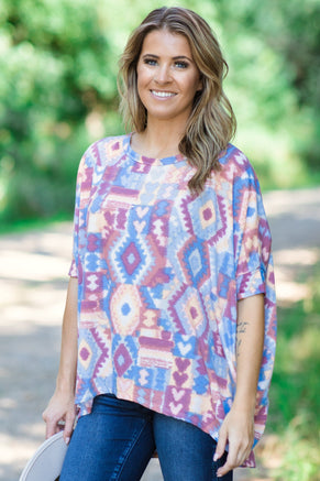 Dusty Rose and Peach Aztec Print Top - Filly Flair