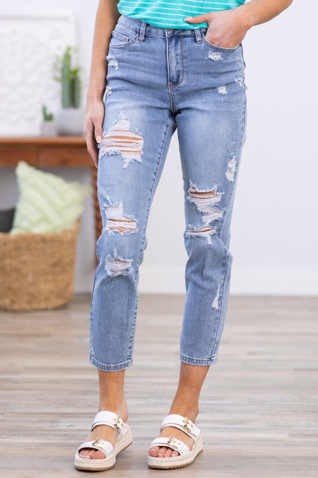 Judy Blue Boyfriend Jeans With Distressing - Filly Flair