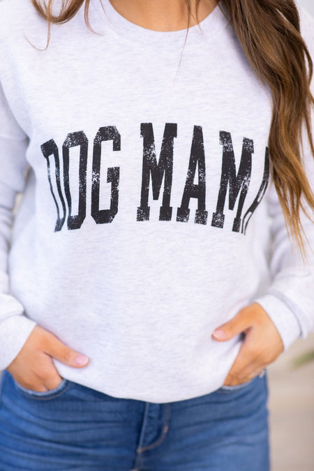 Light Heather Greay Dog Mama Grapic Sweatshirt - Filly Flair