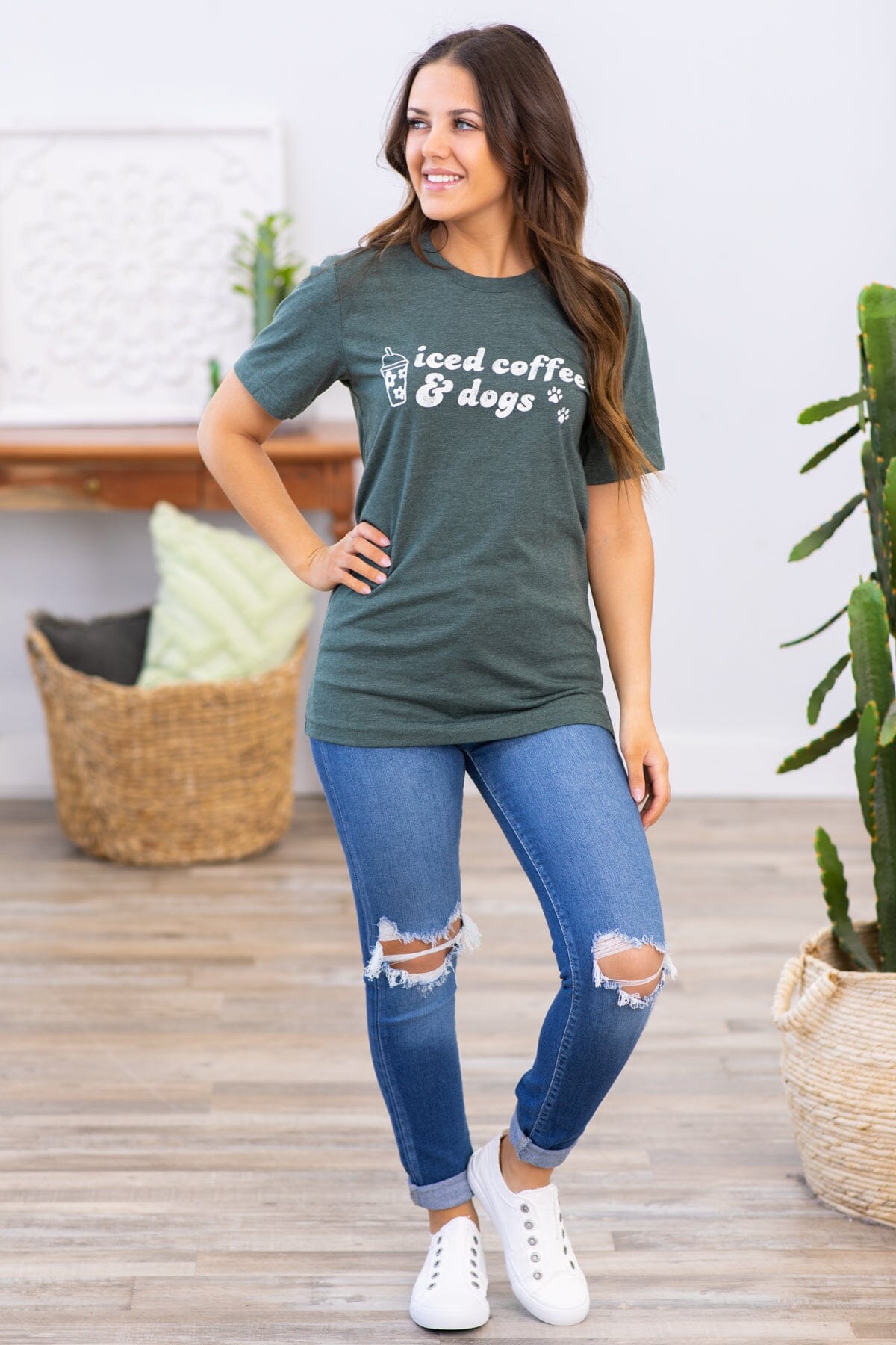 Emerald Green Iced Coffee & Dogs Graphic Tee - Filly Flair
