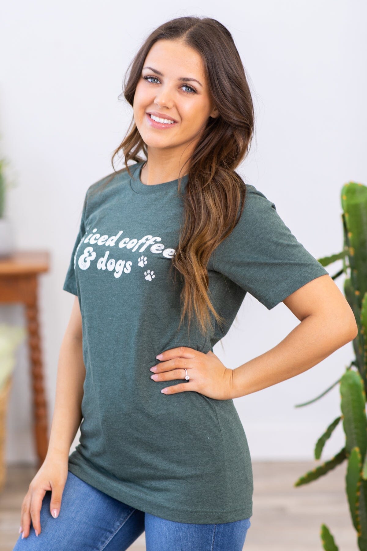 Emerald Green Iced Coffee & Dogs Graphic Tee - Filly Flair