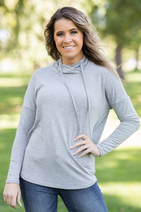 Grey Heathered Cowl Neck Top - Filly Flair