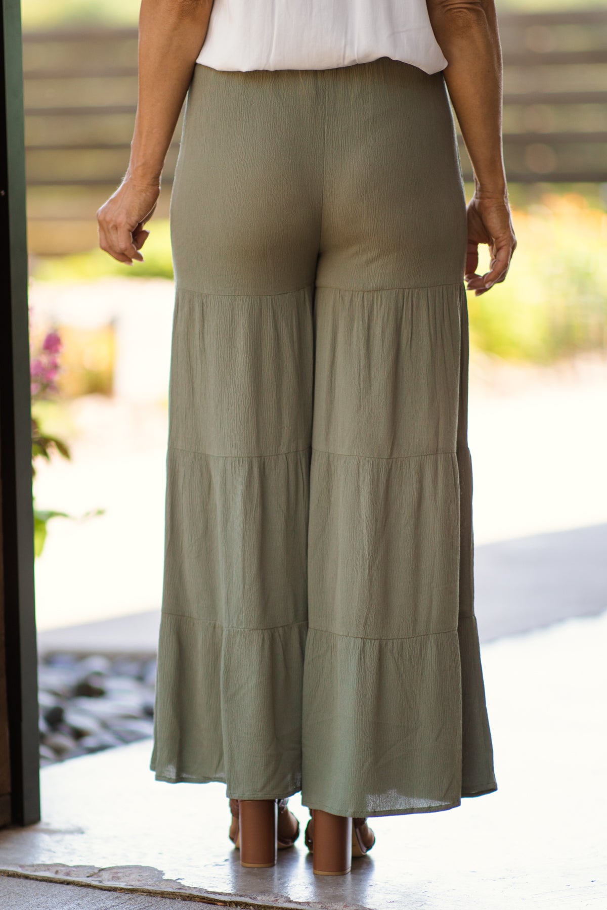 Olive Elastic Waist Tiered Wide Leg Pants · Filly Flair