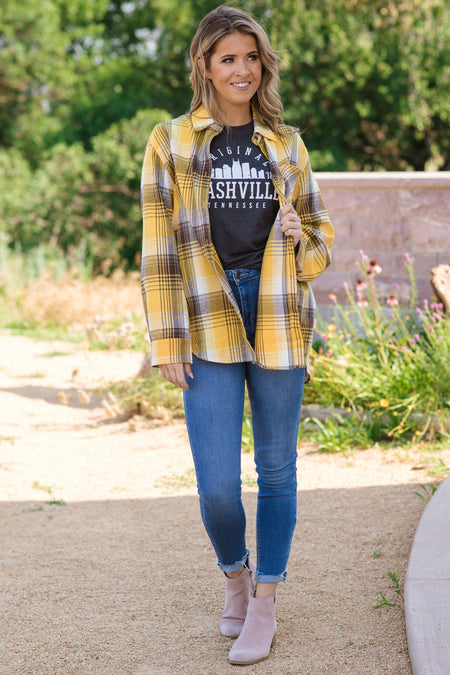 Mustard and Mocha Plaid Button Up Top - Filly Flair