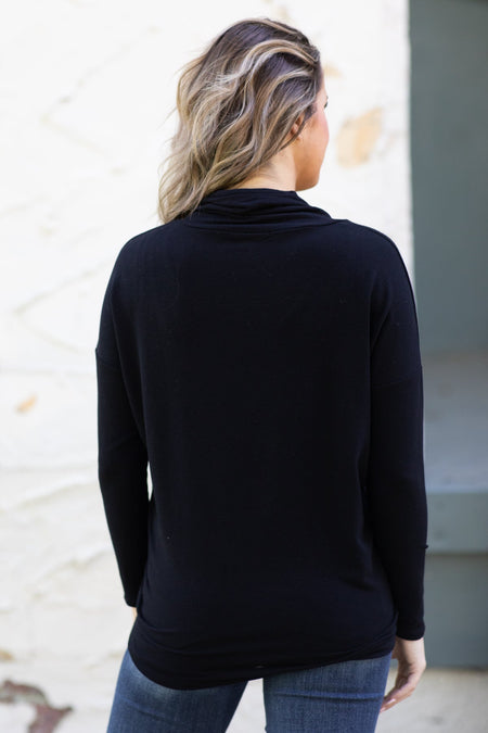 Black Heathered Cowl Neck Top - Filly Flair