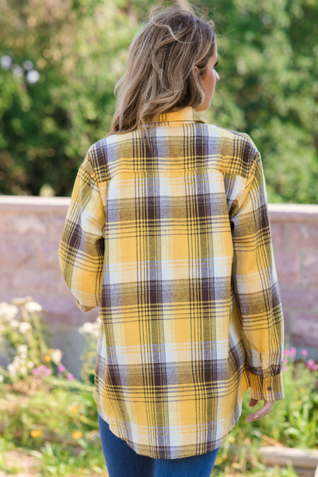 Mustard and Mocha Plaid Button Up Top - Filly Flair