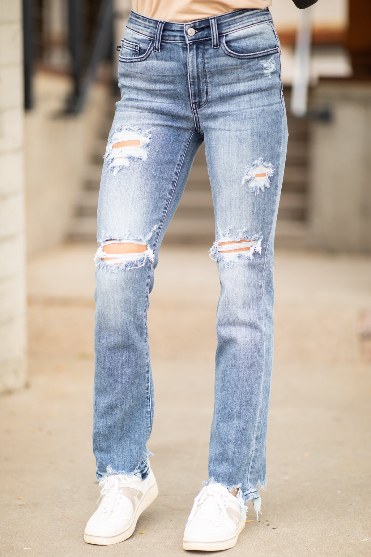 Judy Blue Distressed Straight Leg Jeans Filly Flair