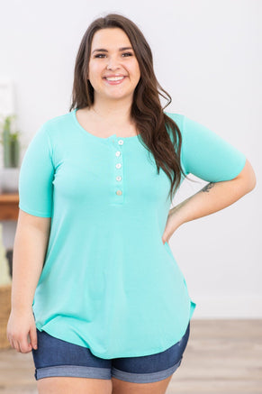 Mint Short Sleeve Henley Top - Filly Flair