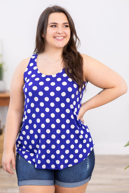 Cobalt and White Polka Dot Tank - Filly Flair