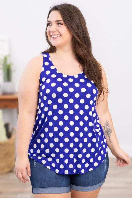 Cobalt and White Polka Dot Tank - Filly Flair