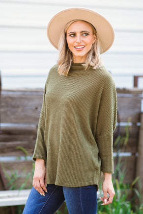 Olive Waffle Knit Boatneck Top - Filly Flair