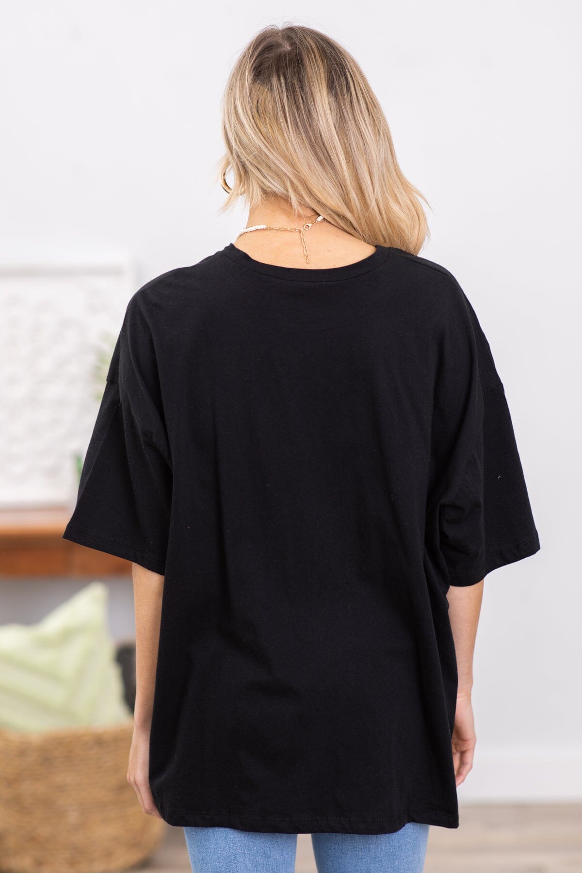 Black Drop Shoulder Boyfriend Fit Tee - Filly Flair