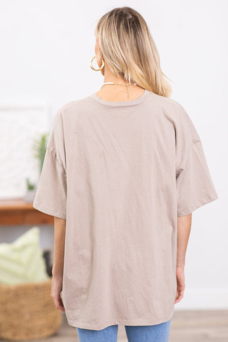 Mocha Drop Shoulder Boyfriend Fit Tee - Filly Flair