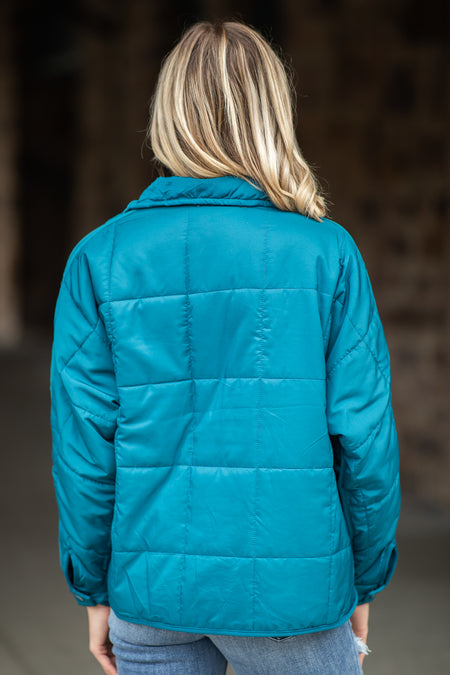 Teal Quilted Funnel Neck Jacket - Filly Flair