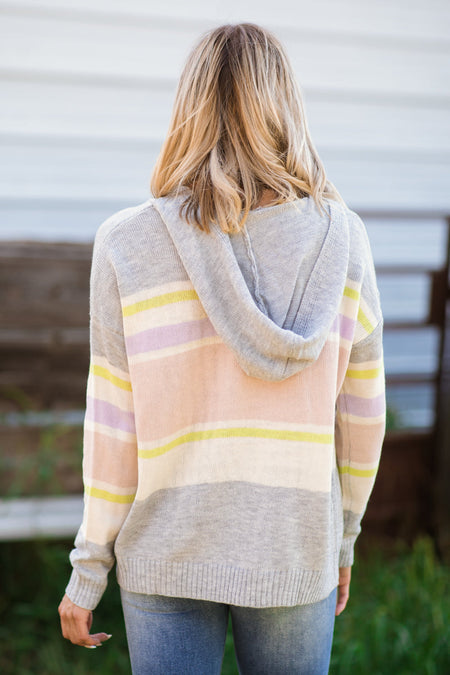 Grey and Yellow Multicolor Stripe Hoodie - Filly Flair