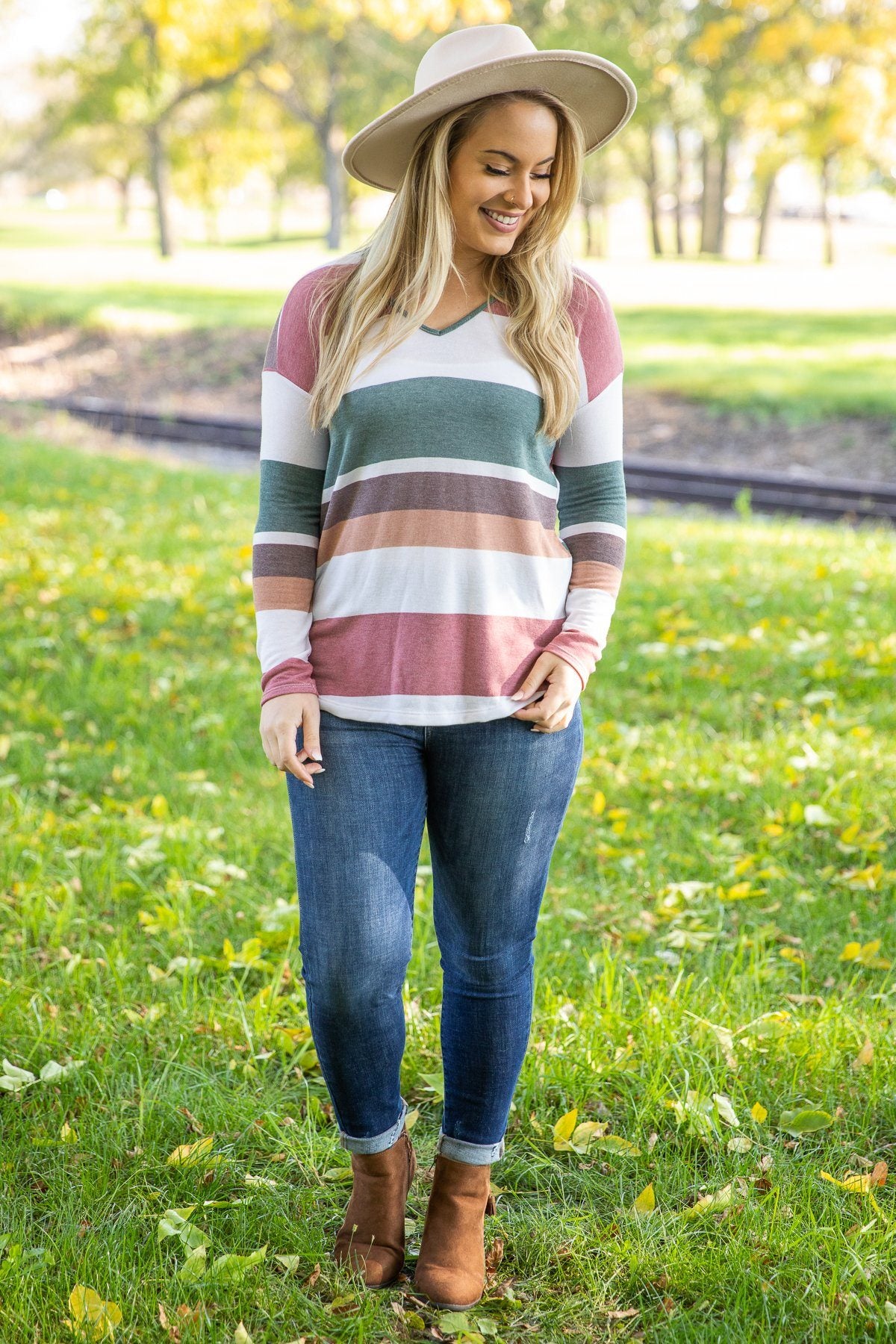 Multicolor Striped V-Neck Top - Filly Flair