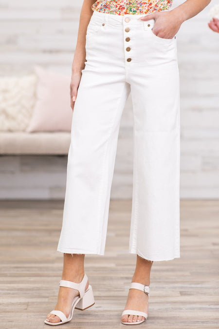 Off White Wide Leg Button Fly Trouser Pants - Filly Flair