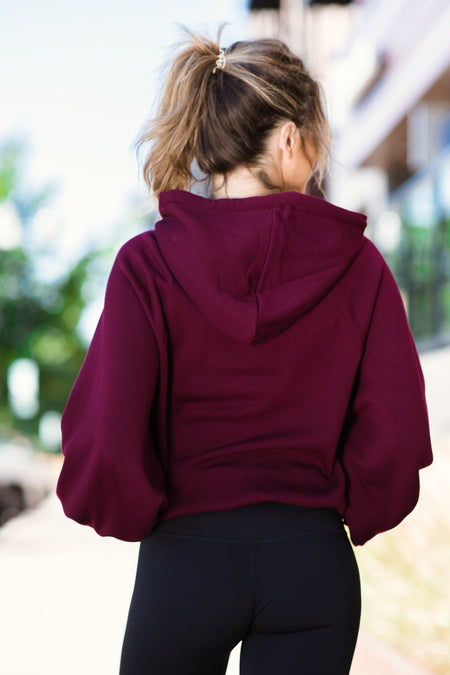 Burgundy Raglan Sleeve Hooded Sweatshirt - Filly Flair