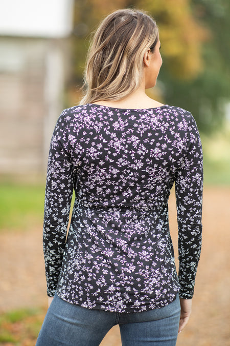 Black and White Tie Waist Floral Print Top - Filly Flair